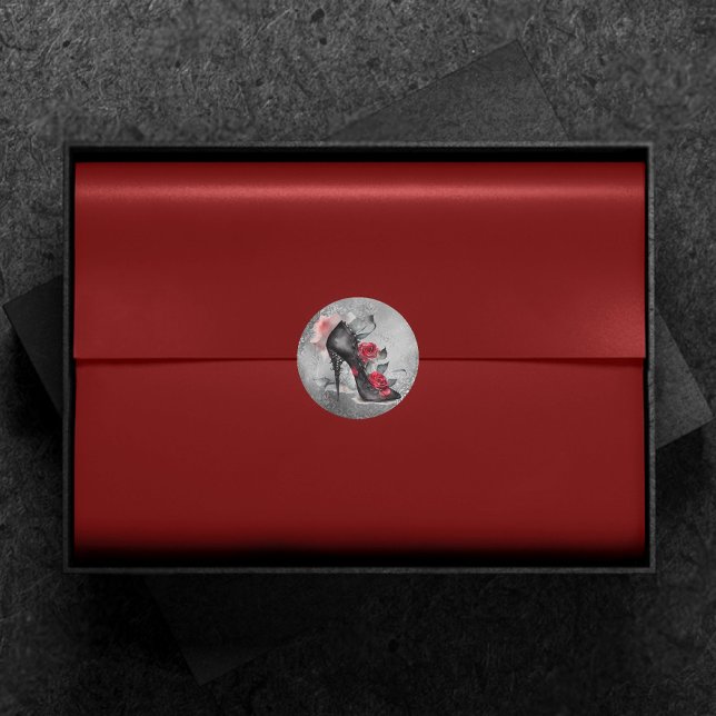 Vampy Spiked Stiletto | Red Rose High Heel Grunge Classic Round Sticker (Creator Uploaded)