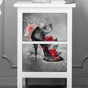 Vampy Spiked Stiletto   Red Rose High Heel Grunge Tissue Paper