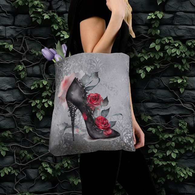 Vampy Spiked Stiletto | Red Rose High Heel Grunge Tote Bag (Creator Uploaded)