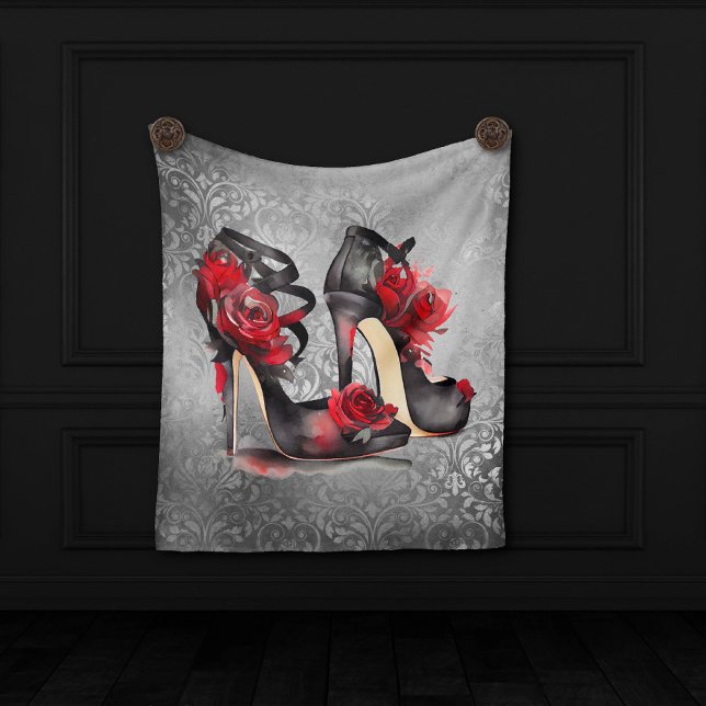 Vampy Strappy Stilettos | Red Rose Heels on Grunge Fleece Blanket (Creator Uploaded)