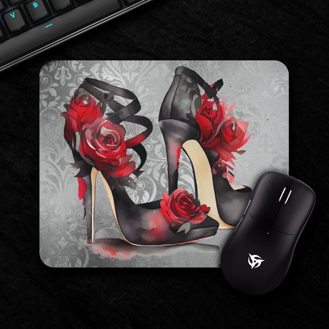 Vampy Strappy Stilettos | Red Rose Heels on Grunge Mouse Pad (Creator Uploaded)