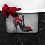 Vampy Vogue Grunge | Stiletto Lace Bootie Roses Bath Mat<br><div class="desc">Dark and edgy gothic vampire chic stiletto high heel ankle boot with bold red and black roses. Dramatic flare and glamour perfect for the trendsetter or fashionista. This elegant vintage design features a hand-painted watercolor fashion high heels decorated with a feminine red rose floral. The distressed photo art adds a...</div>