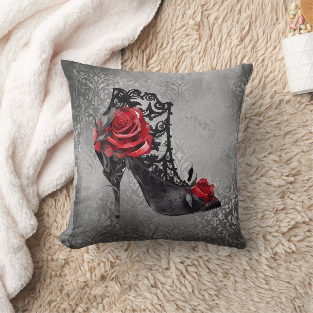 Vampy Vogue Grunge | Stiletto Lace Bootie Roses Cushion (Blanket)