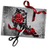 Vampy Vogue Grunge | Stiletto Lace Bootie Roses Tissue Paper<br><div class="desc">Great for DIY crafting, gift wrapping, and furniture decoupage! Dark and edgy gothic vampire chic stiletto high heel ankle boot with bold red and black roses. Dramatic flare and glamour perfect for the trendsetter or fashionista. This elegant vintage design features a hand-painted watercolor fashion high heels decorated with a feminine...</div>