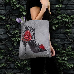 Vampy Vogue Grunge   Stiletto Lace Bootie Roses Tote Bag