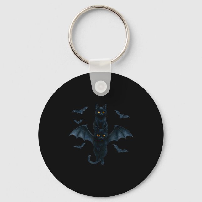 Vamre Cat With Bat Wings _ Cute Soky Halloween Des Key Ring (Front)