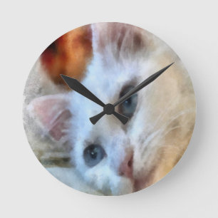Van Cat With Blue Eyes Pet Portrait Round Clock