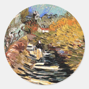 Van Gogh - A Road In Saint-Remy With Female Figure Classic Round Sticker