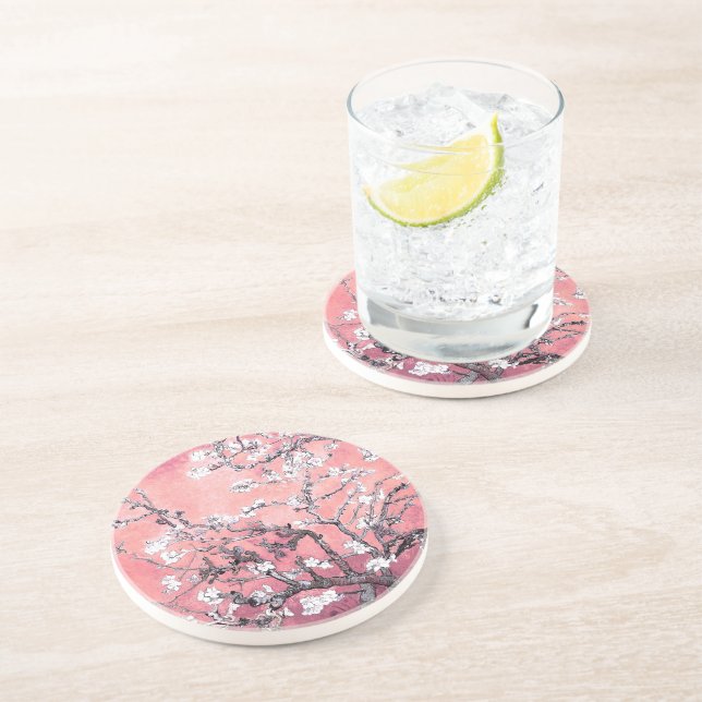 Van Gogh Almond Blossom peach pink Coaster (Side)