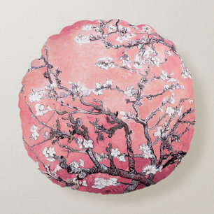 Van Gogh Almond Blossom peach pink Round Cushion