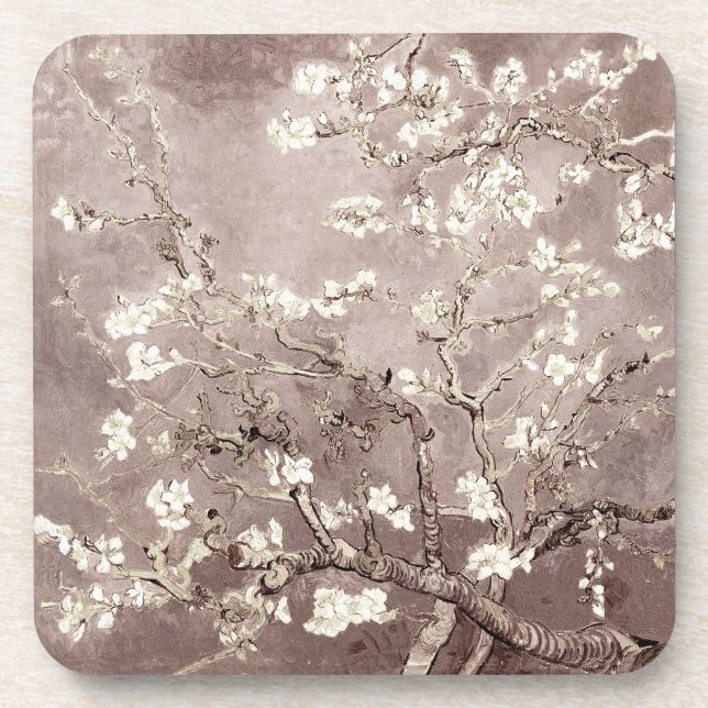 Van Gogh Almond Blossoms Beige Coaster (Front)