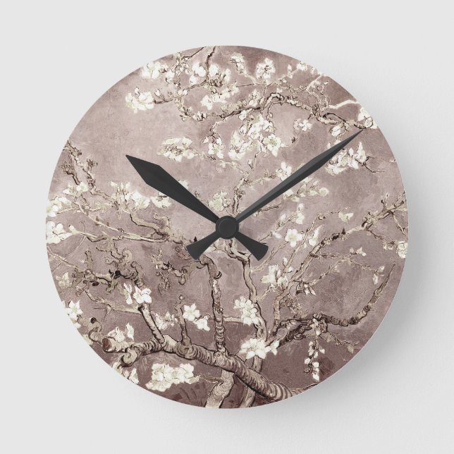 Van Gogh Almond Blossoms Beige Round Clock (Front)