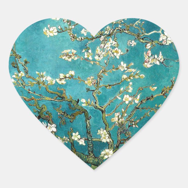 Van Gogh Almond Blossoms Classic Impressionism Heart Sticker (Front)