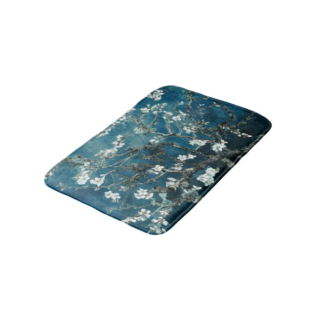 Van Gogh Almond Blossoms Dark Teal Bath Mat (Angled)