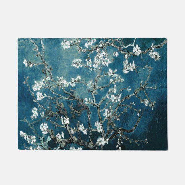 Van Gogh Almond Blossoms : Dark Teal Doormat (Front)