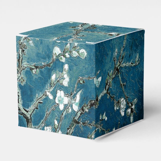 Van Gogh Almond Blossoms : Dark Teal Favour Box (Front Side)