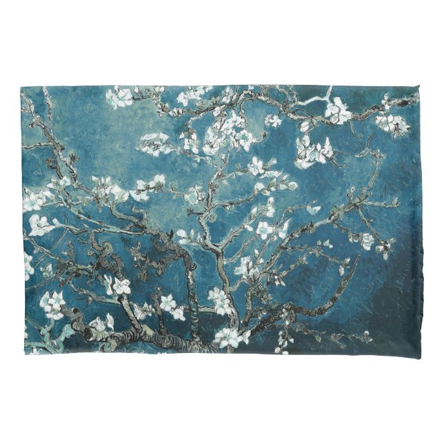 Van Gogh Almond Blossoms : Dark Teal Pillowcase (Front)