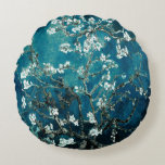 Van Gogh Almond Blossoms Dark Teal Round Cushion<br><div class="desc">Artist: Vincent Van Gogh
 Title: Almond Blossoms
 altered colour</div>