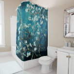 Van Gogh Almond Blossoms Dark Teal Shower Curtain<br><div class="desc">Transform your bathroom into an artful oasis with this shower curtain showcasing Vincent Van Gogh’s Almond Blossoms on a dark teal backdrop. The striking floral design creates a bold statement piece that instantly elevates your space with timeless elegance. Made to last, it pairs practical function with stunning style — perfect...</div>