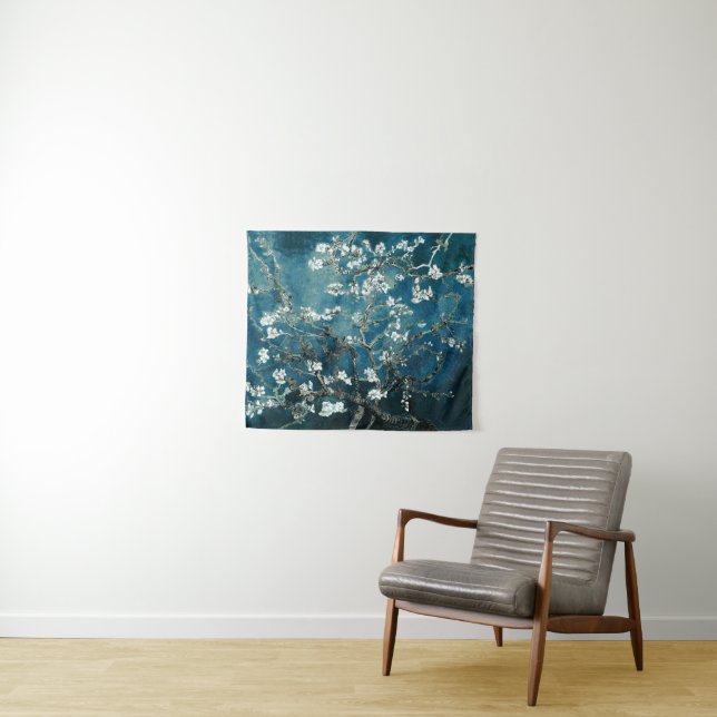 Van Gogh Almond Blossoms Dark Teal Tapestry (In Situ (Horizontal))