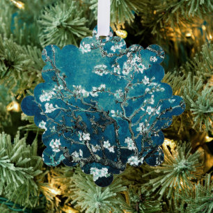 Van Gogh Almond Blossoms Dark Teal Tree Decoration Card