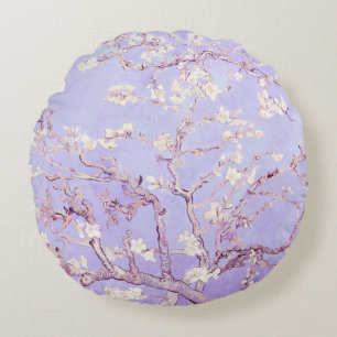 Van Gogh Almond Blossoms Lavender Round Cushion