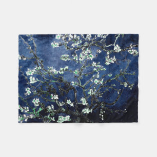 Van Gogh Almond Blossoms Midnight Blue Fleece Blanket