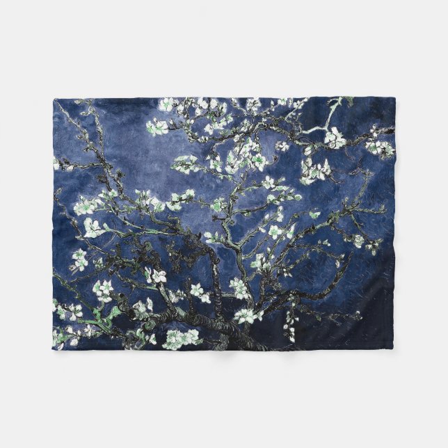 Van Gogh Almond Blossoms Midnight Blue Fleece Blanket (Front (Horizontal))