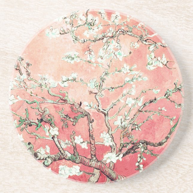 Van Gogh Almond Blossoms Peach Coaster (Front)