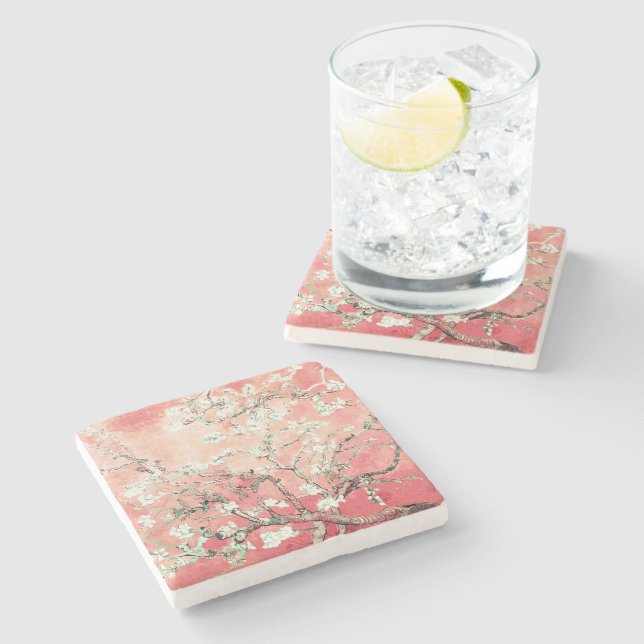 Van Gogh Almond Blossoms Peach Stone Coaster (Side)