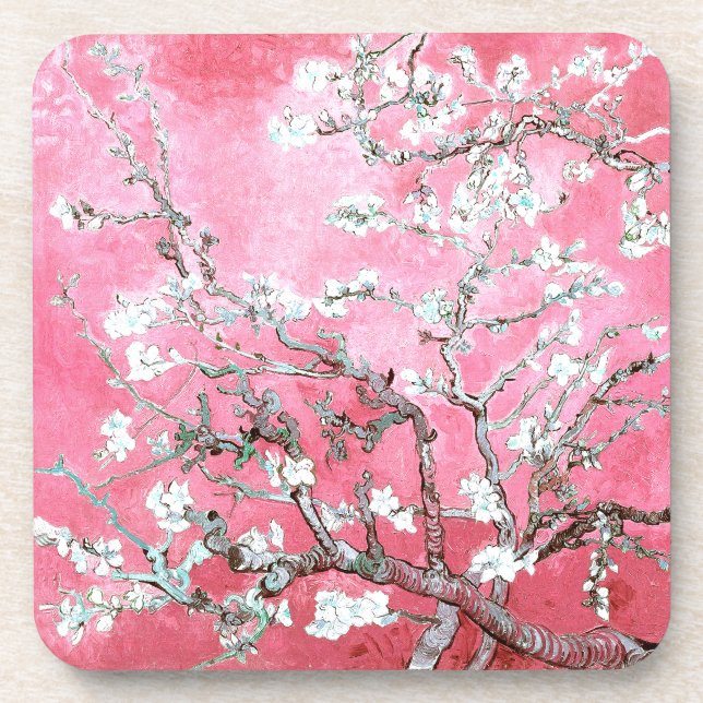 Van Gogh Almond Blossoms Pink Blue Coaster (Front)