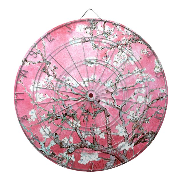 Van Gogh Almond Blossoms Pink Blue Dartboard (Front)