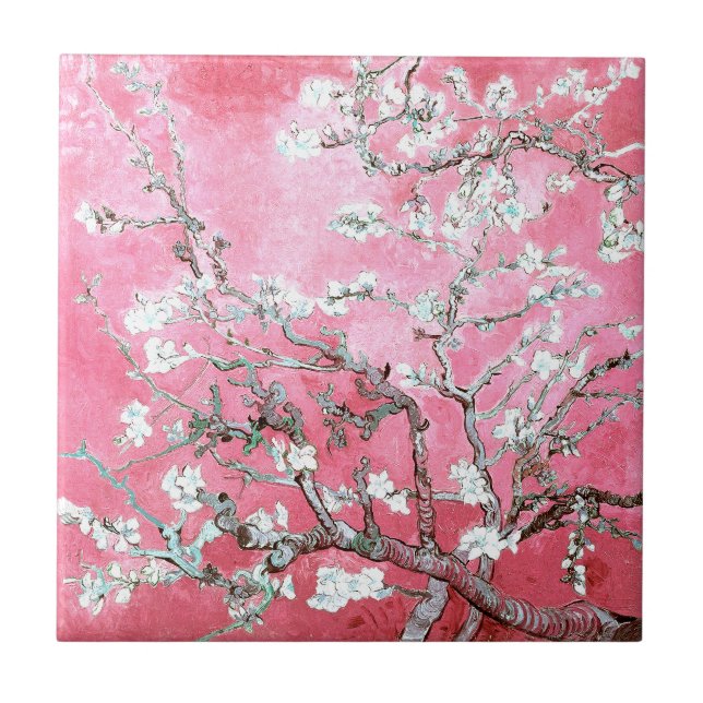 Van Gogh Almond Blossoms Pink Blue Tile (Front)
