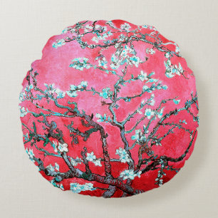 Van Gogh Almond Blossoms red blue Round Cushion