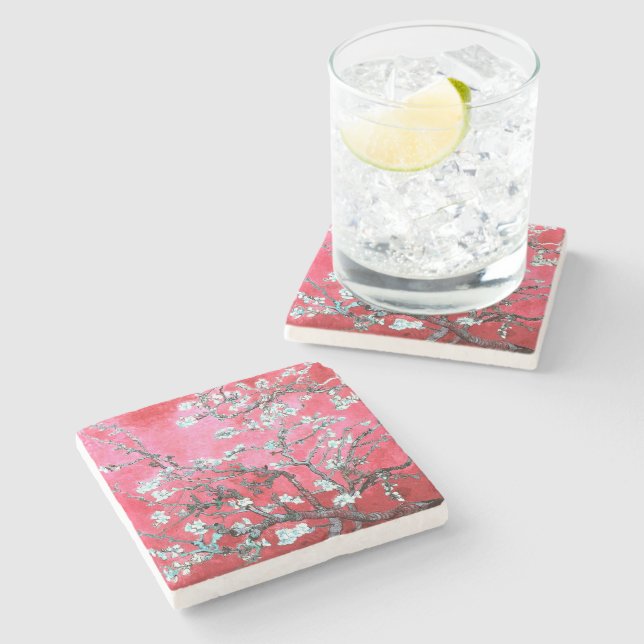Van Gogh Almond Blossoms Red blue  Stone Coaster (Side)
