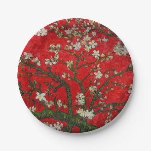 Van Gogh Almond Blossoms Red Paper Plate