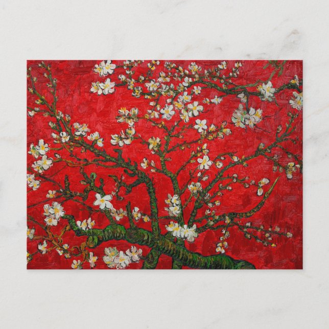 Van Gogh Almond Blossoms Red Postcard (Front)