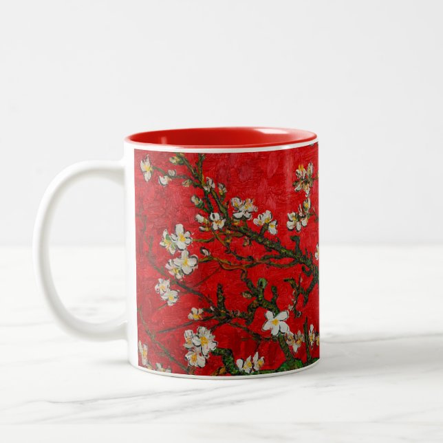 Van Gogh Almond Blossoms Red Two-Tone Coffee Mug (Left)