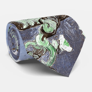 Van Gogh Almond Blossoms Steel Blue Tie
