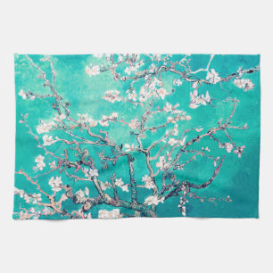 Van Gogh Almond Blossoms Turquoise Tea Towel