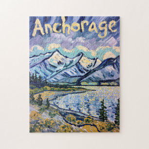 Van Gogh Anchorage Alaska Landscape Vintage Travel Jigsaw Puzzle