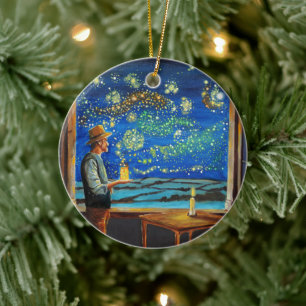 Van Gogh and the starry night fireflies Ceramic Tree Decoration