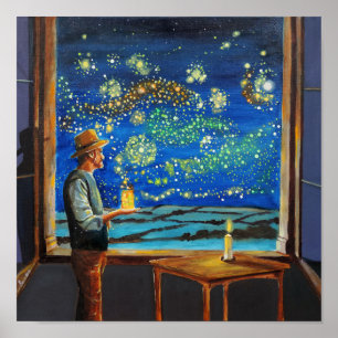 Van Gogh and the starry night fireflies Poster