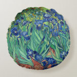 Van Gogh Art Irises Round Cushion<br><div class="desc">Vincent Van Gogh's Artwork "Irises" is featured on this round pillow. Irises is an oil painting by Dutch artist Vincent van Gogh. Painted in 1889, the work is a landscape with a cropped composition and is one of a series of several hundred paintings that van Gogh created at the Saint-Paul-de-Mausole...</div>