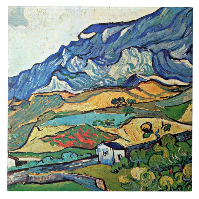 Van Gogh art - Les Alpilles Mountain Landscape, Tile (Front)