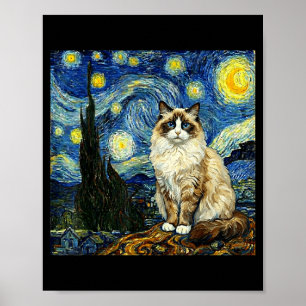 Van Gogh Art Starry Night - Funny Ragdoll Cat Arti Poster