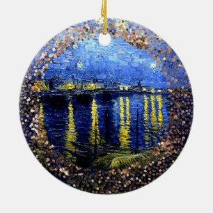 Van Gogh art, Starry Night over the Rhone, Ceramic Tree Decoration