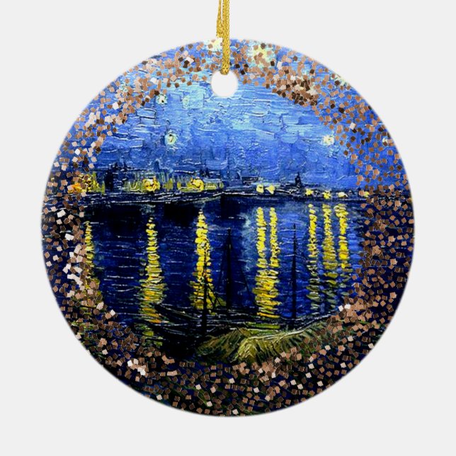 Van Gogh art, Starry Night over the Rhone, Ceramic Tree Decoration (Back)