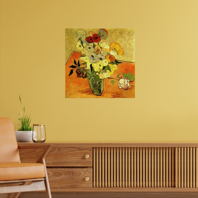 Van Gogh artwork, Japanese Vase with Roses, Poster (Living Room 2)