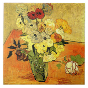 Van Gogh artwork, Japanese Vase with Roses, Tile